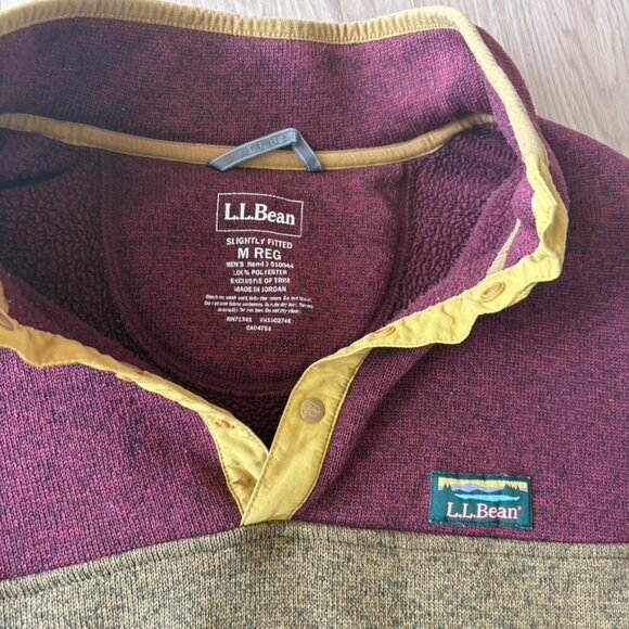 LLBean Sweater gold Maroon Color Block Button up popover Medium - Picture 7 of 7